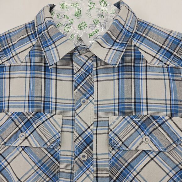 The North Face Shirt Mens Small Snap Button Plaid Blue White Short Sleeve S - Picture 2 of 9